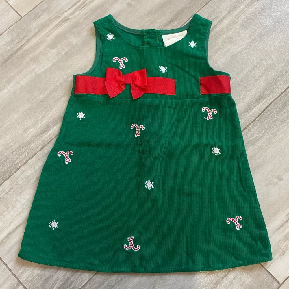 Rare Editions Hunter Green Corduroy Jumper with Embroidered Candy Canes girls 2T